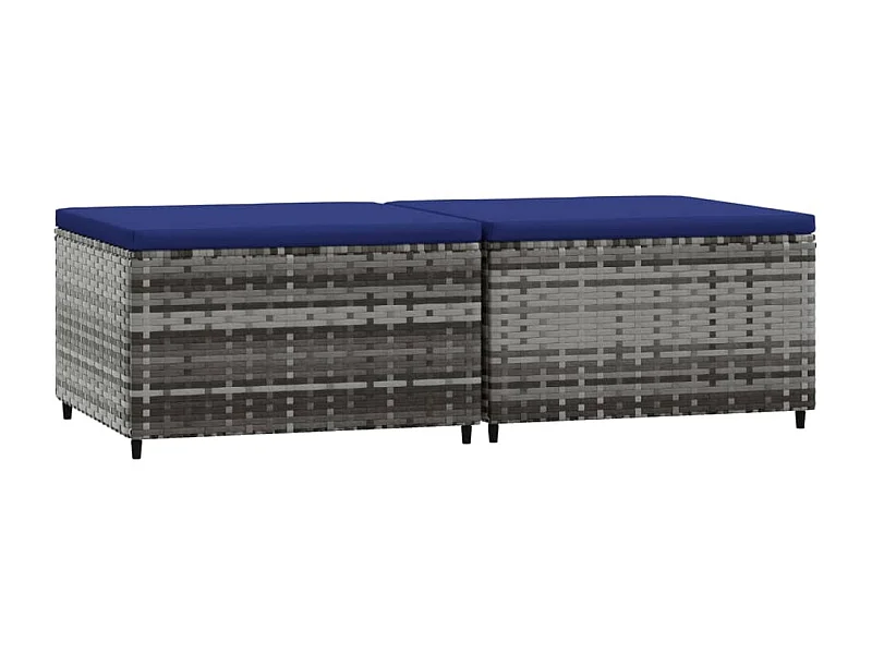 Repose-pieds de jardin et coussins 2 pcs gris résine tressée