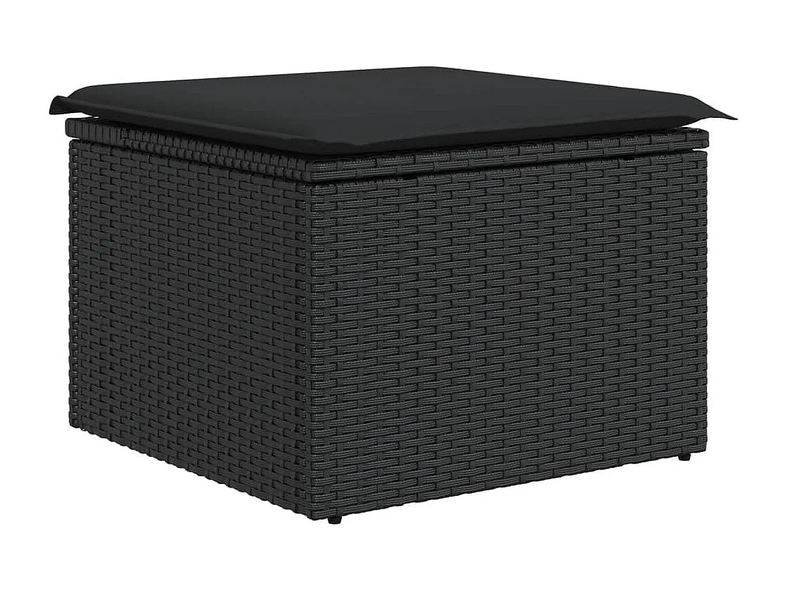 Tabouret de jardin avec coussin noir 55x55x37 résine tressée