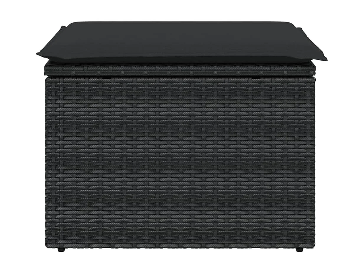 Tabouret de jardin avec coussin noir 55x55x37 résine tressée