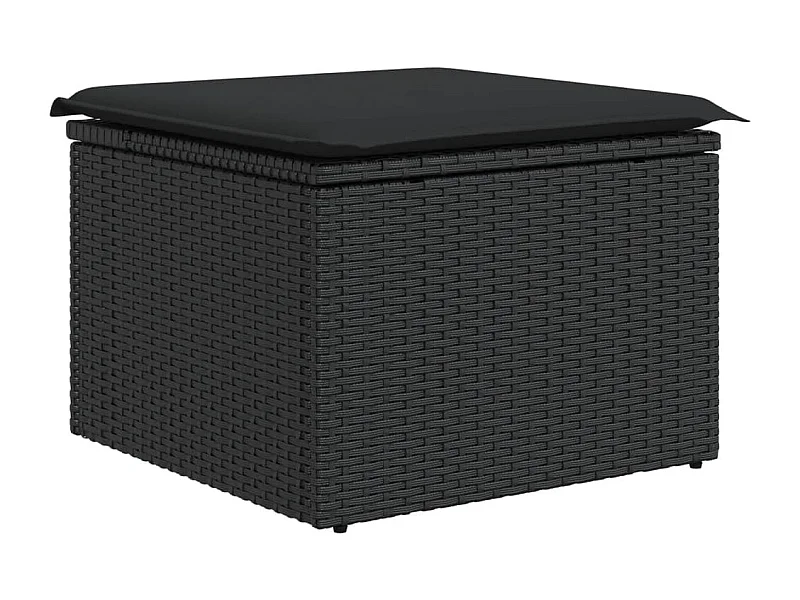 Tabouret de jardin avec coussin noir 55x55x37 résine tressée