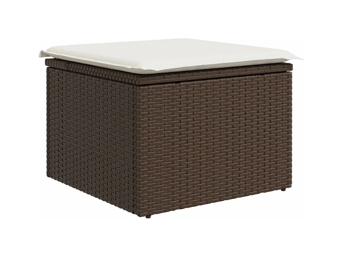 Tabouret de jardin avec coussin brun 55x55x37 résine tressée