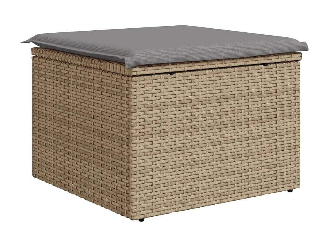 Tabouret de jardin avec coussin beige 55x55x37 résine tressée