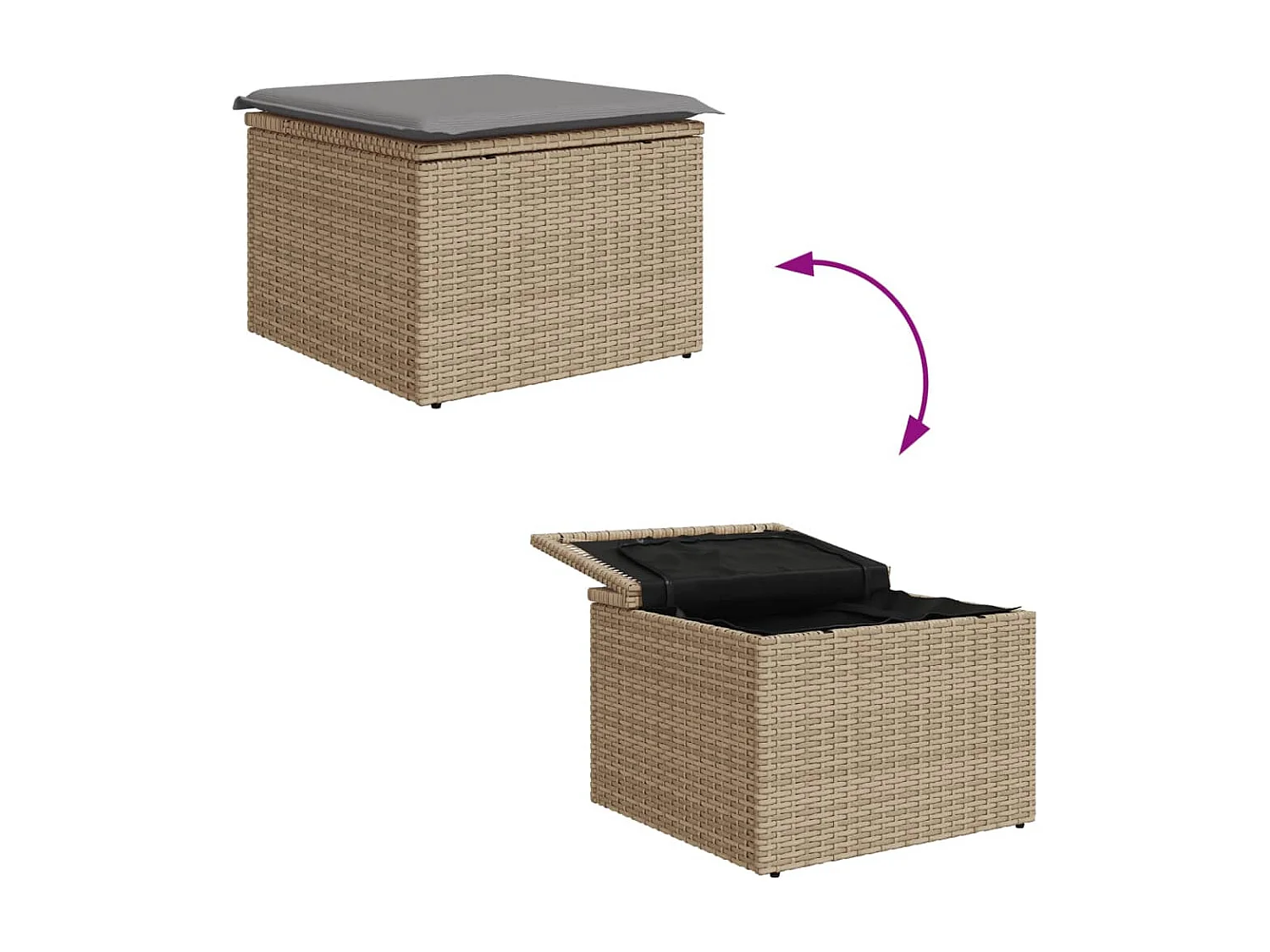 Tabouret de jardin avec coussin beige 55x55x37 résine tressée