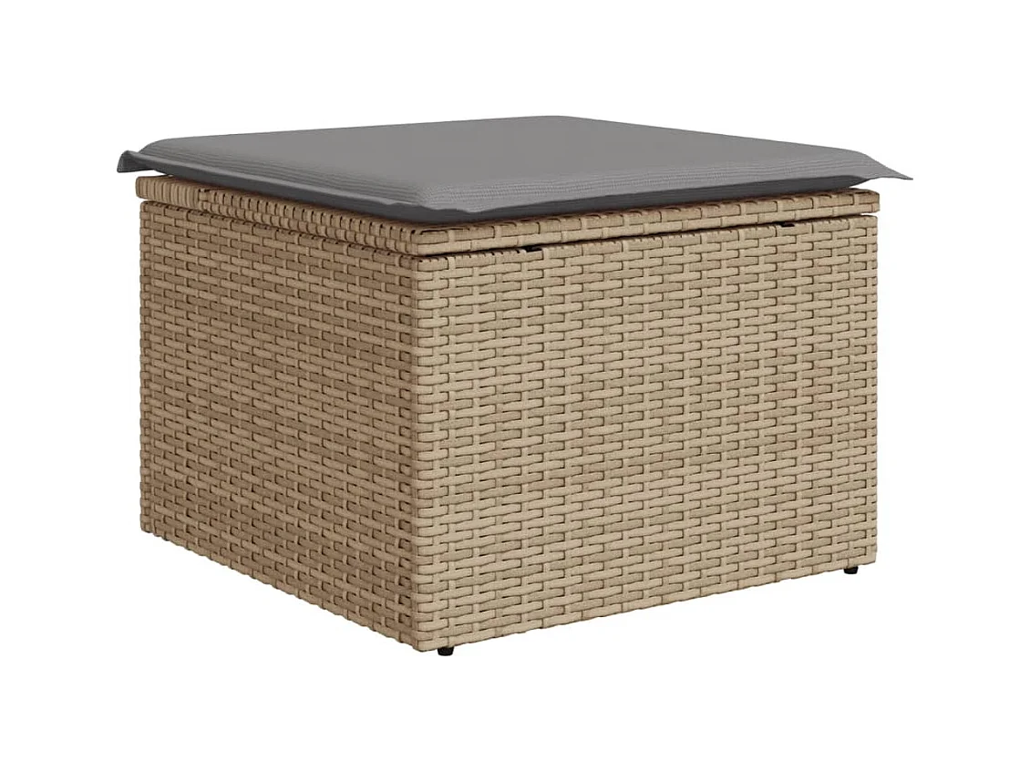 Tabouret de jardin avec coussin beige 55x55x37 résine tressée