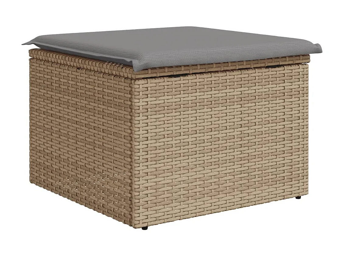 Tabouret de jardin avec coussin beige 55x55x37 résine tressée