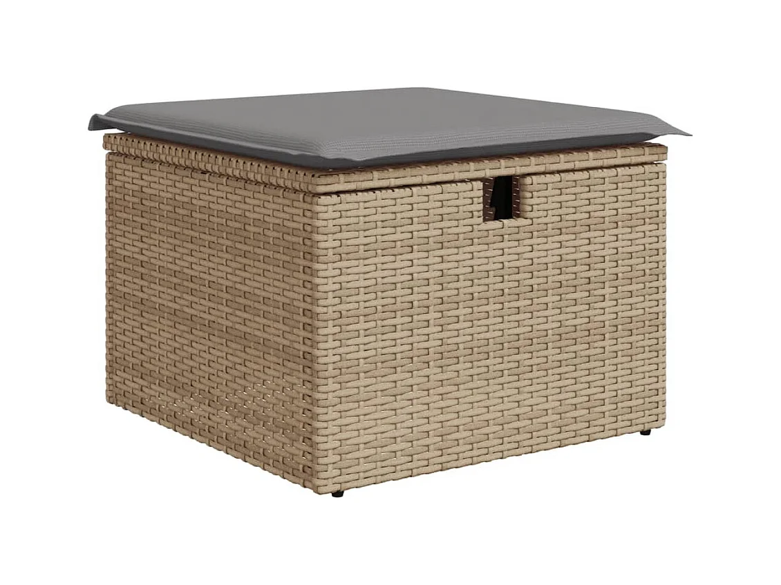 Tabouret de jardin avec coussin beige 55x55x37 résine tressée