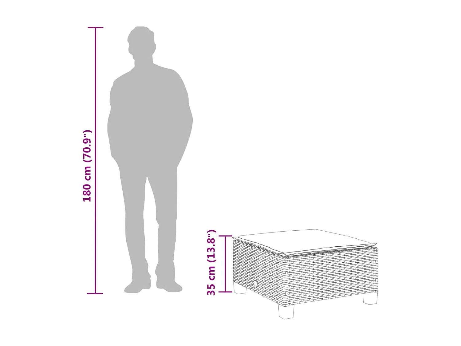 Tabouret de jardin et coussin gris 63,5x56x32 résine tressée