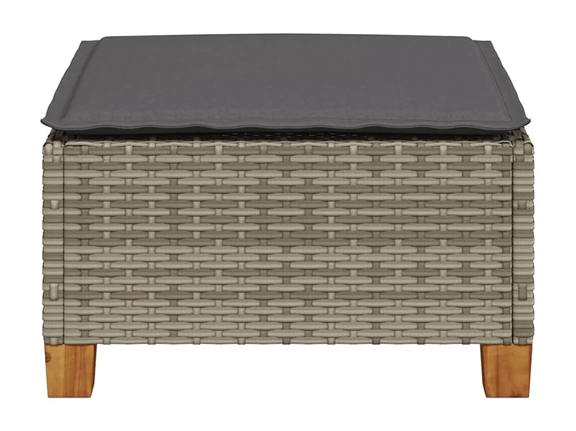 Tabouret de jardin et coussin gris 63,5x56x32 résine tressée