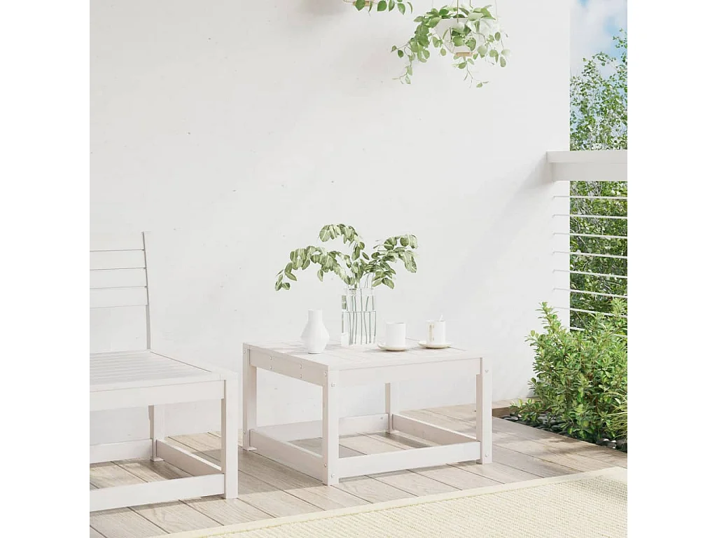 Repose-pied de jardin blanc bois de pin massif