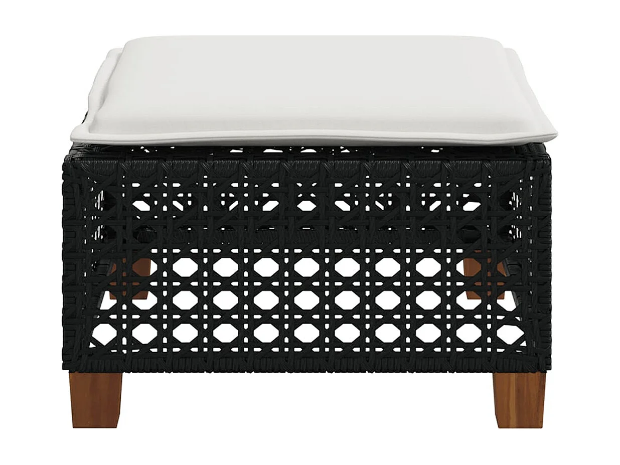 Tabouret de jardin et coussin noir 63,5x56x32 résine tressée