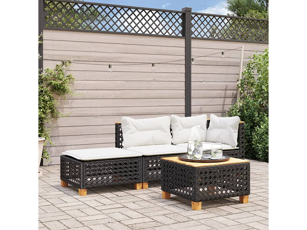 Tabouret de jardin et coussin noir 63,5x56x32 résine tressée