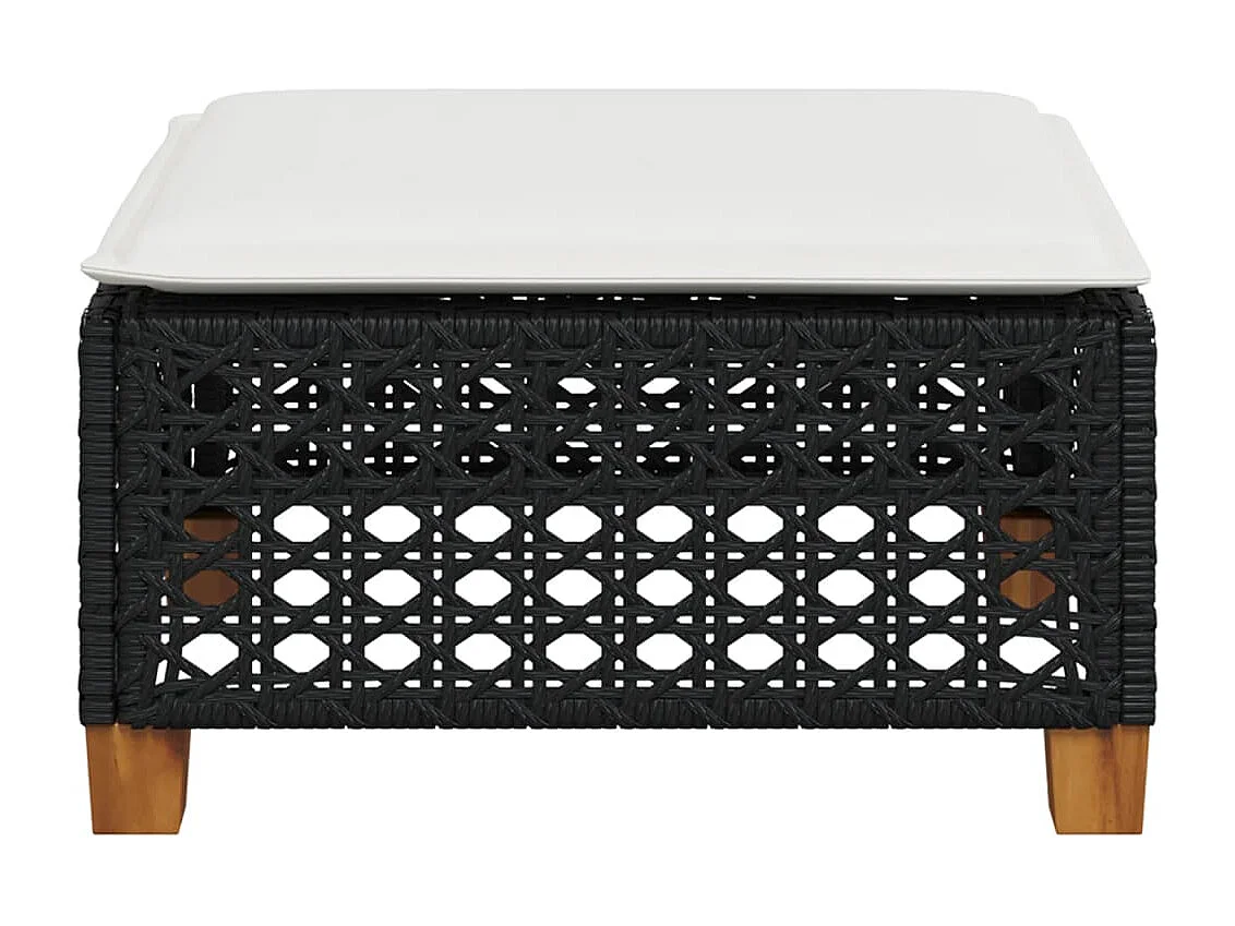 Tabouret de jardin et coussin noir 63,5x56x32 résine tressée