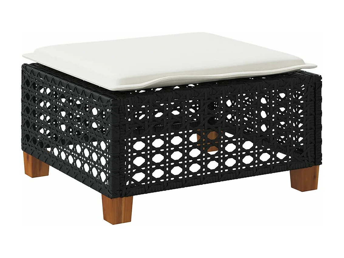 Tabouret de jardin et coussin noir 63,5x56x32 résine tressée