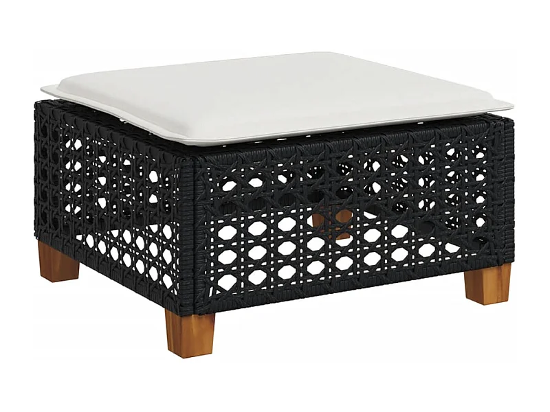 Tabouret de jardin et coussin noir 63,5x56x32 résine tressée