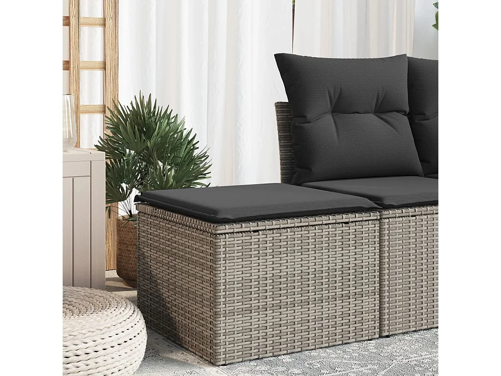 Tabouret de jardin avec coussin gris 55x55x37 résine tressée