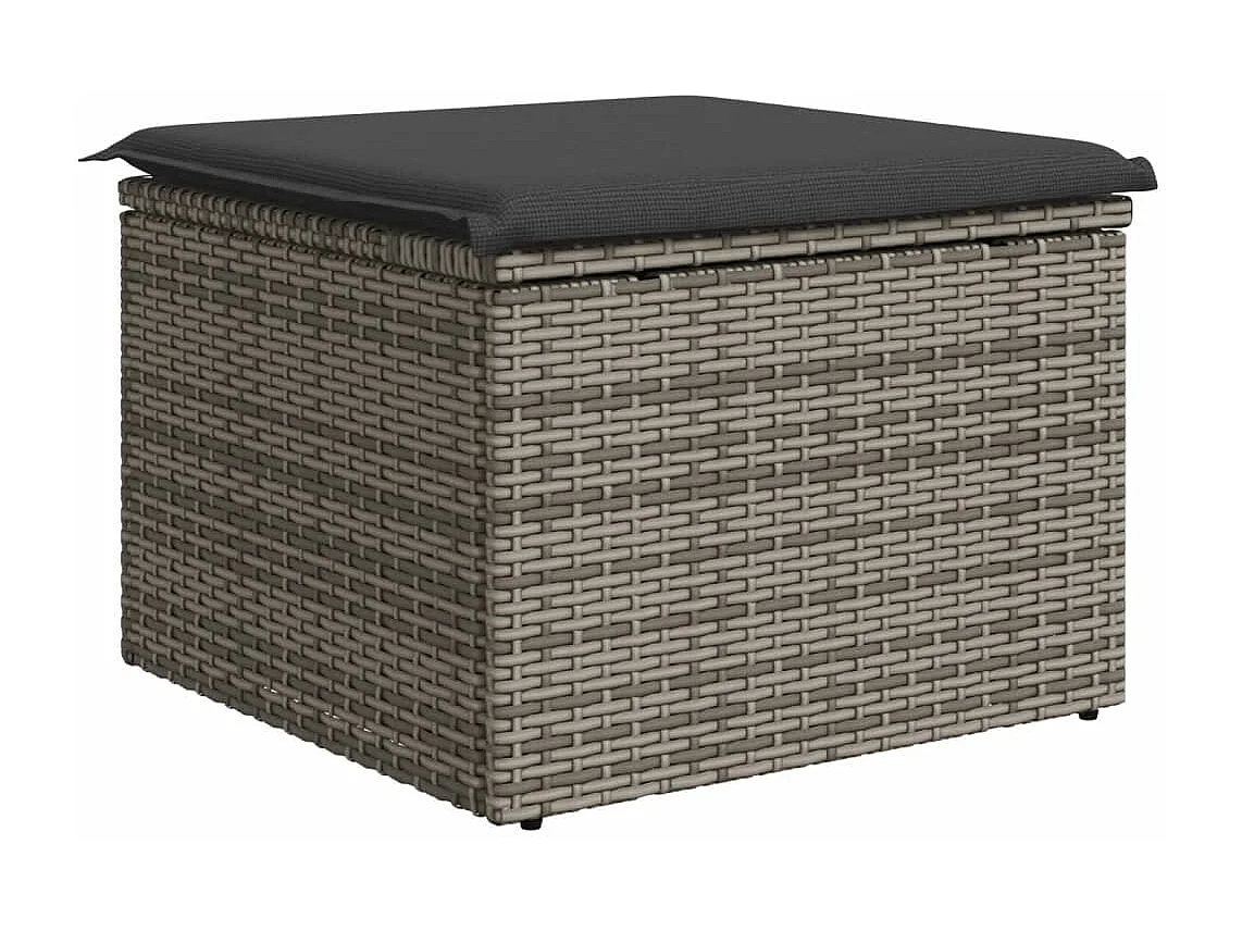 Tabouret de jardin avec coussin gris 55x55x37 résine tressée