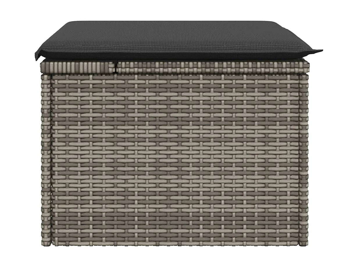 Tabouret de jardin avec coussin gris 55x55x37 résine tressée