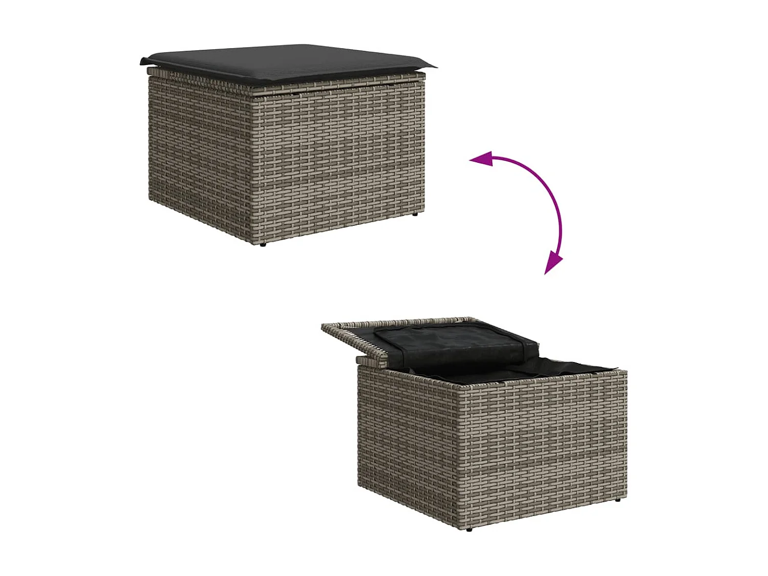 Tabouret de jardin avec coussin gris 55x55x37 résine tressée