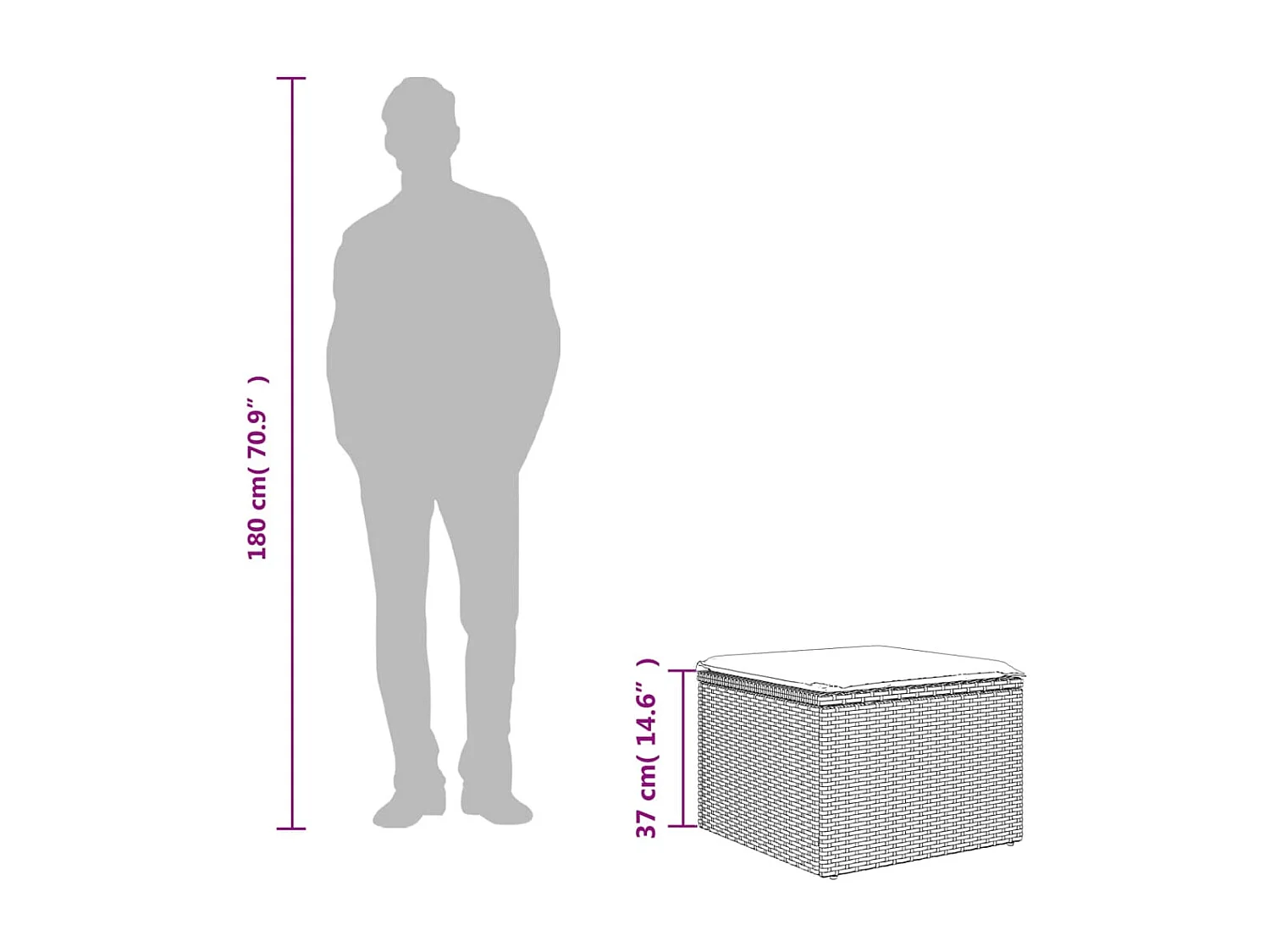 Tabouret de jardin avec coussin gris 55x55x37 résine tressée