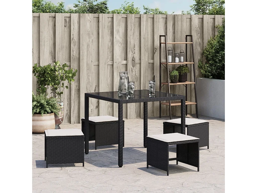 Tabourets de jardin avec coussins 4 pcs noir 41x41x36 rotin