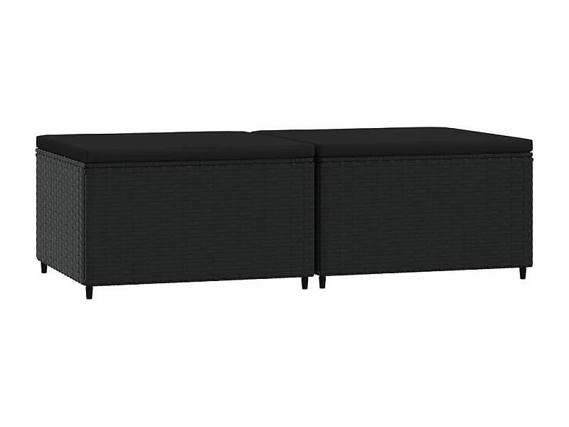 Repose-pieds de jardin avec coussins 2 pcs noir résine tressée