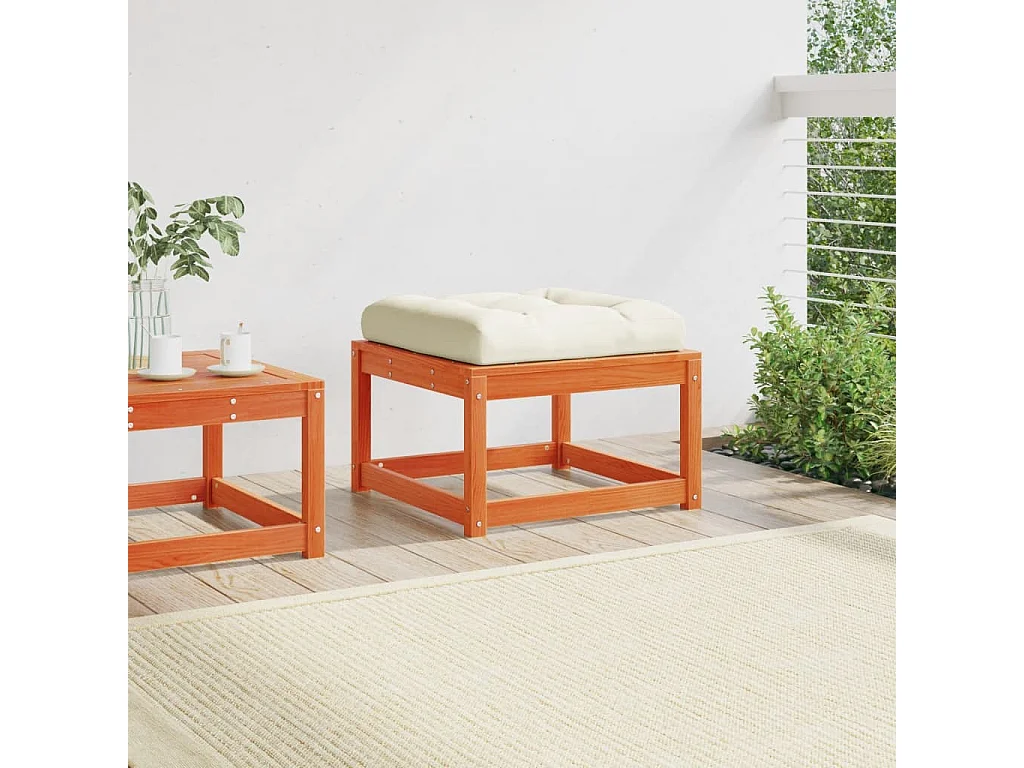Repose-pied de jardin avec coussins bois massif de pin