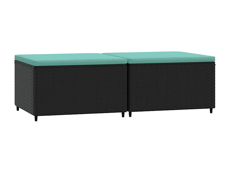 Repose-pieds de jardin avec coussins 2 pcs noir résine tressée