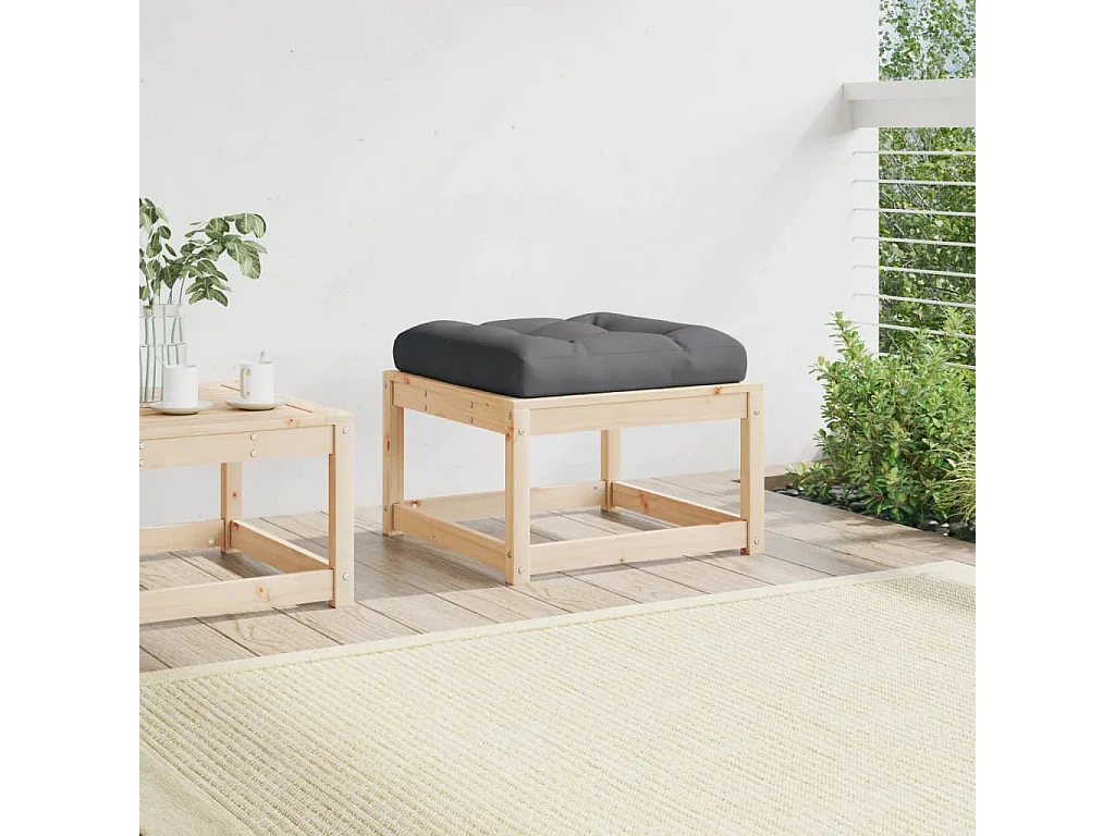 Repose-pied de jardin avec coussins bois de pin massif