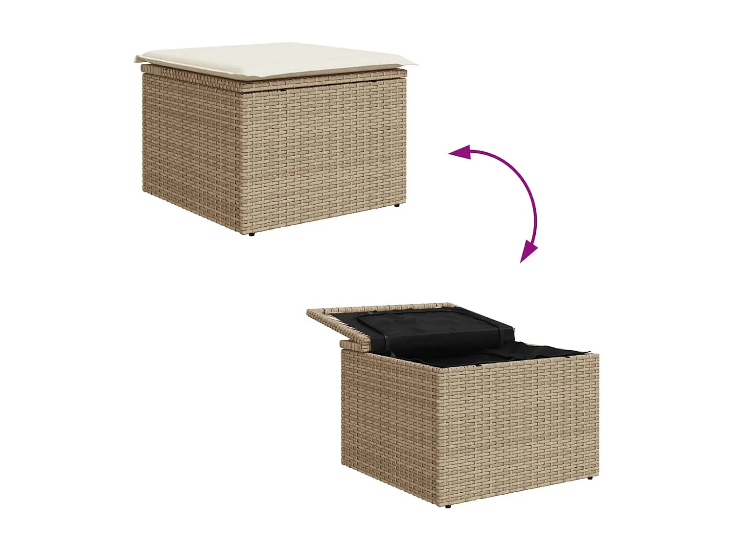 Tabouret de jardin avec coussin beige 55x55x37 résine tressée