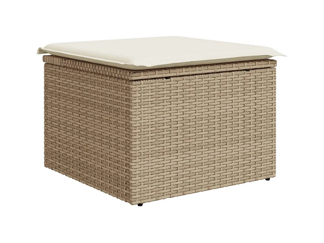 Tabouret de jardin avec coussin beige 55x55x37 résine tressée