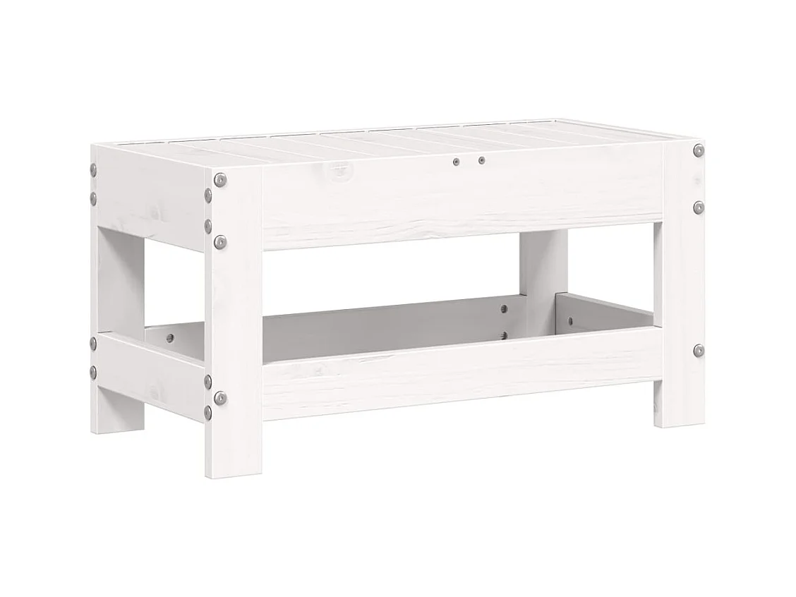 Repose-pied de jardin blanc 62x30x32 bois de pin massif