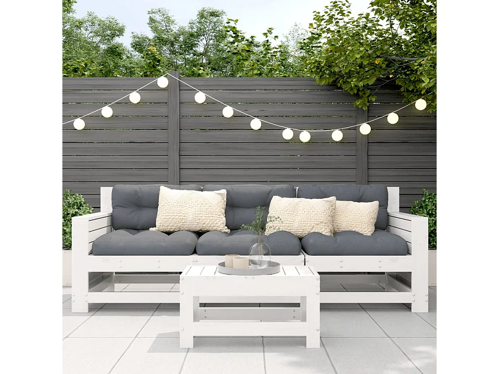 Repose-pied de jardin blanc 62x30x32 bois de pin massif
