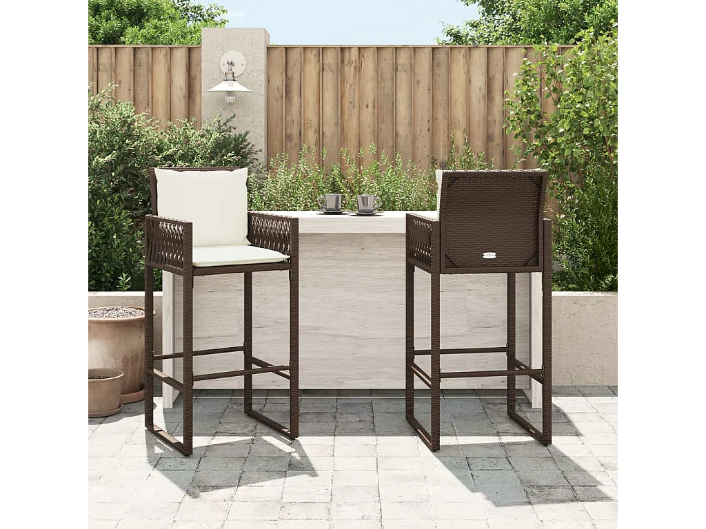 Tabourets de bar jardin coussins lot de 2 marron résine tressée