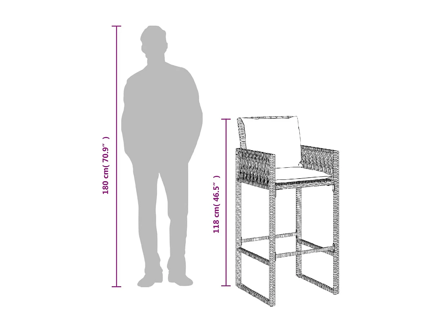 Tabourets de bar jardin coussins lot de 2 marron résine tressée