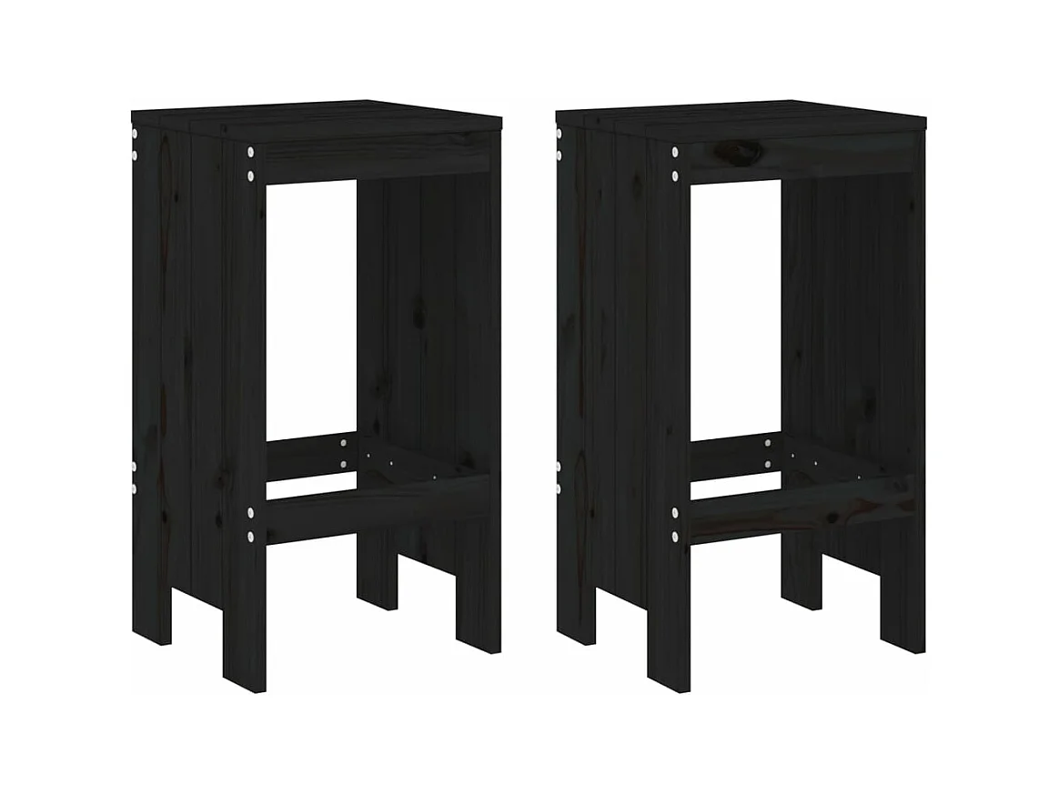 Tabourets de bar 2 pcs noir 40x36x75 bois massif de pin
