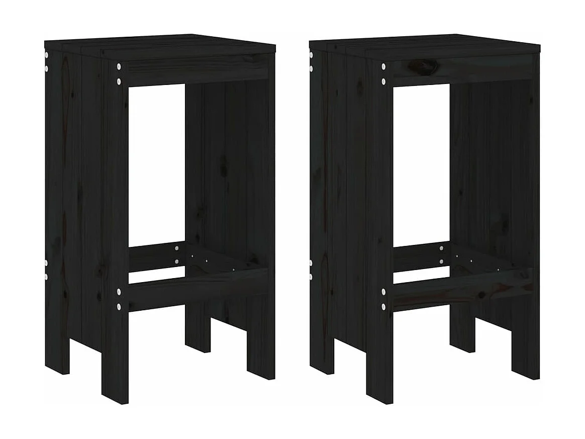 Tabourets de bar 2 pcs noir 40x36x75 bois massif de pin