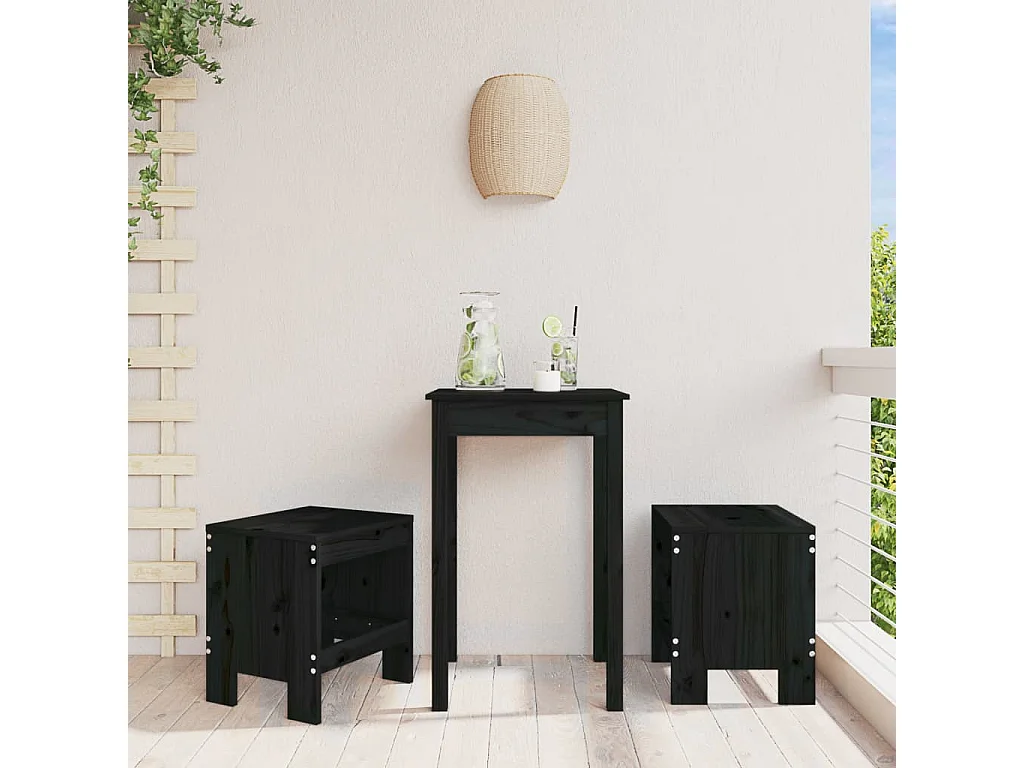 Tabourets de jardin 2 pcs noir 40x36x45 bois massif de pin