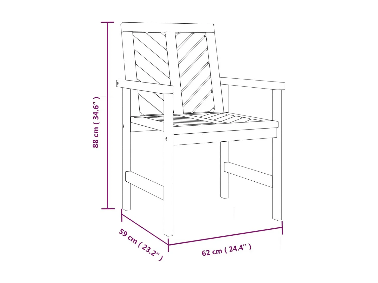 Chaises à dîner de jardin 3 pcs bois massif d'acacia