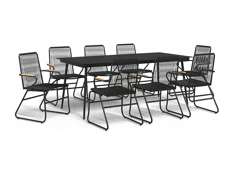 Ensemble à manger de jardin 9 pcs noir rotin PVC