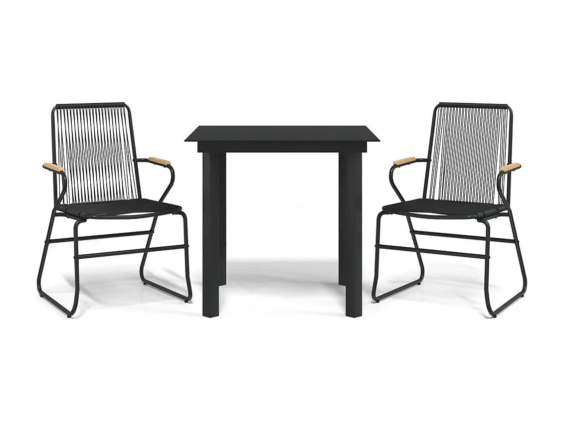 Ensemble à manger de jardin 3 pcs noir rotin PVC
