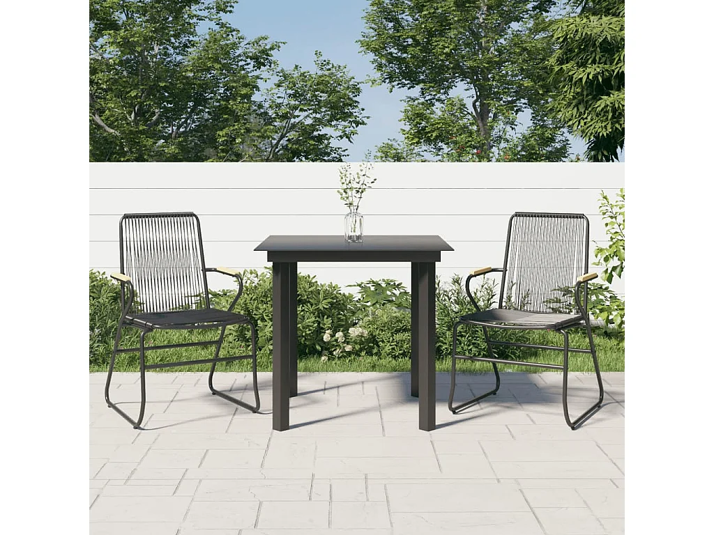 Ensemble à manger de jardin 3 pcs noir rotin PVC