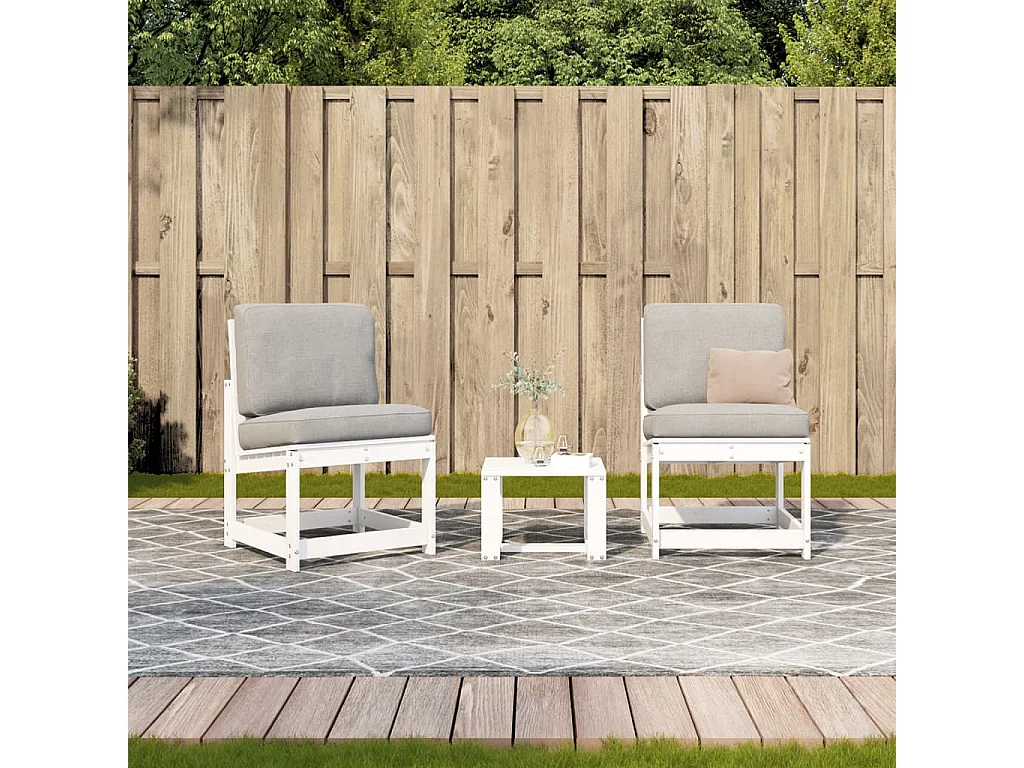 Salon de jardin 3 pcs blanc bois massif de pin