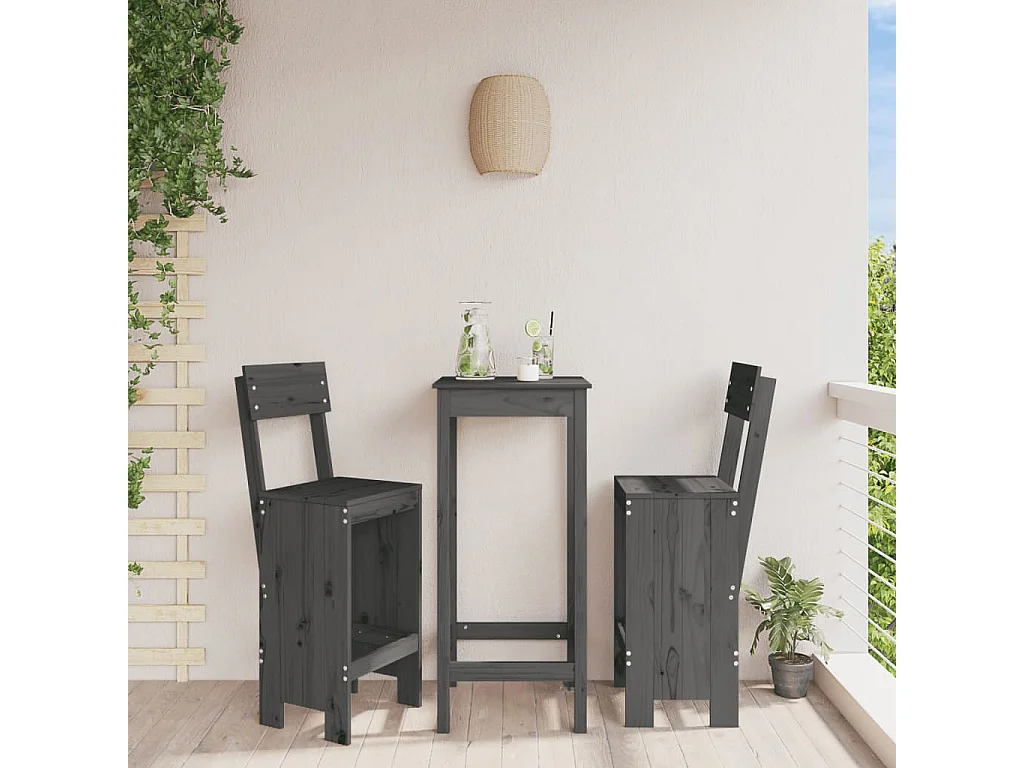 Tabourets de bar 2 pcs gris 40x48,5x115,5 bois massif de pin