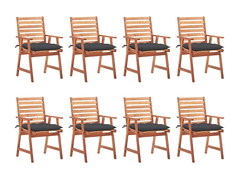 Chaises à dîner d'extérieur 8 pcs avec coussins Acacia massif 27