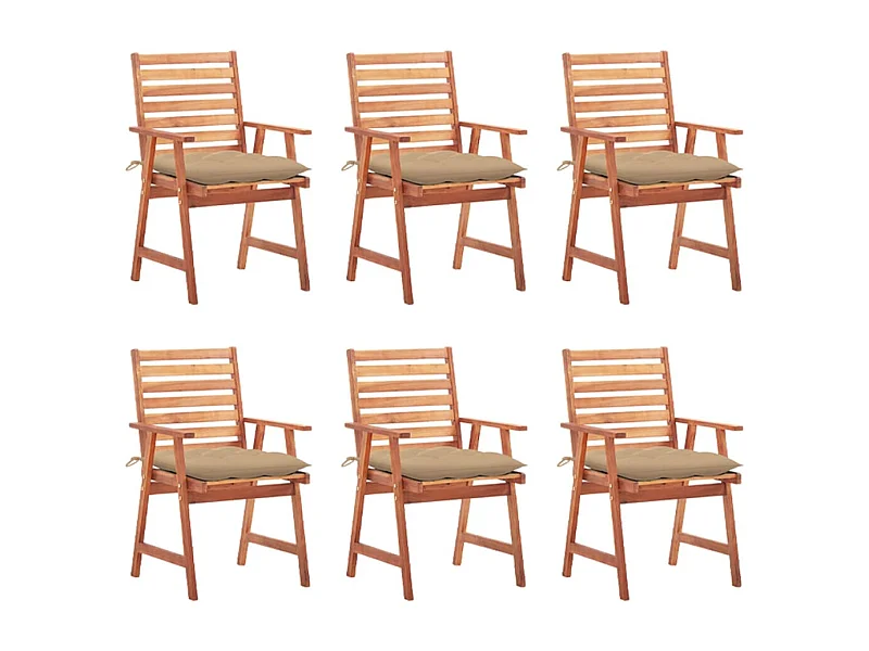Chaises à dîner d'extérieur 6 pcs avec coussins Acacia massif 7