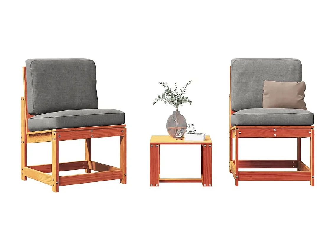 Salon de jardin 3 pcs marron bois de pin massif