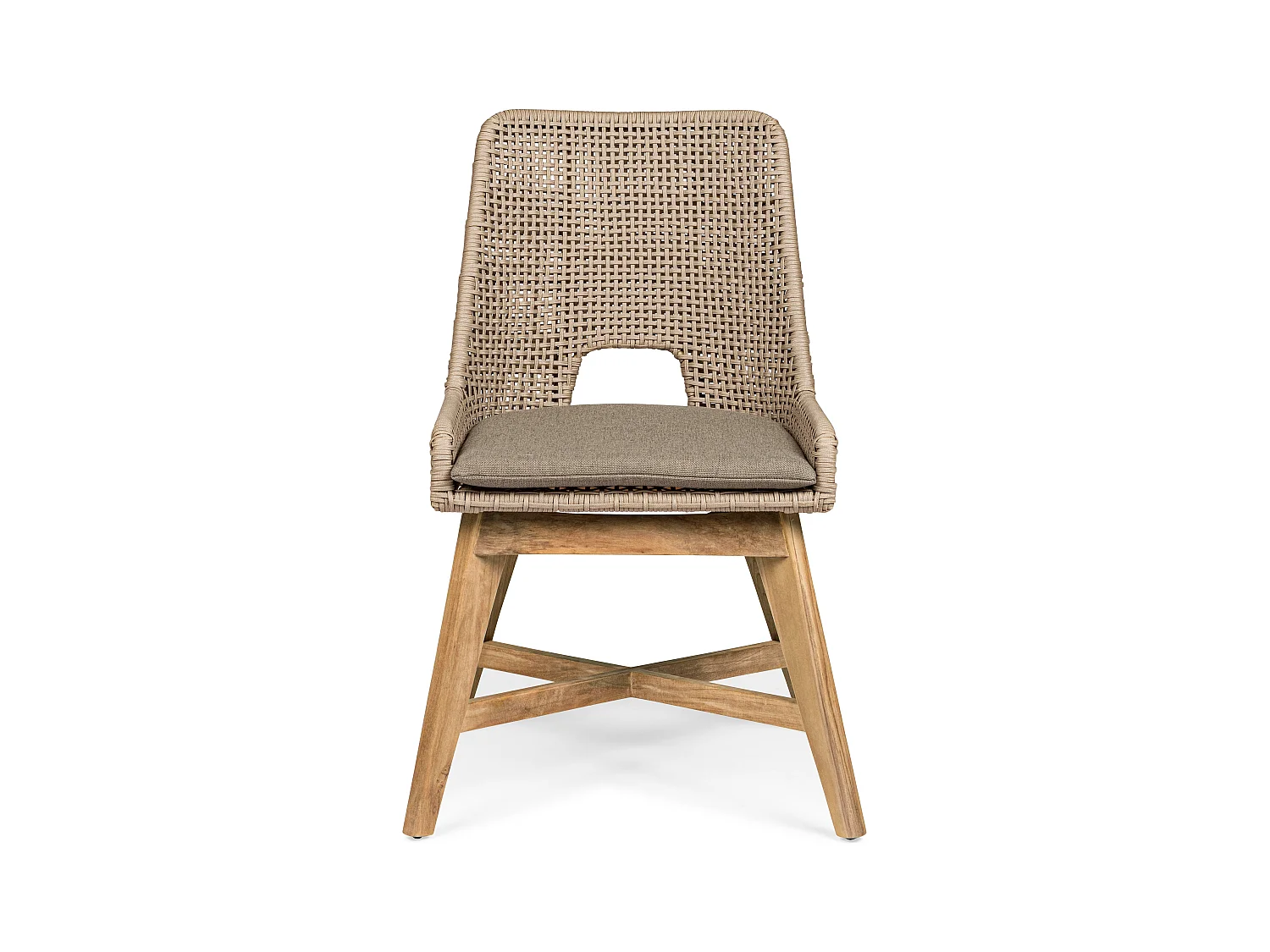 Fauteuil de jardin en tressage beige et pieds en bois de teck Peria - Lot de 2