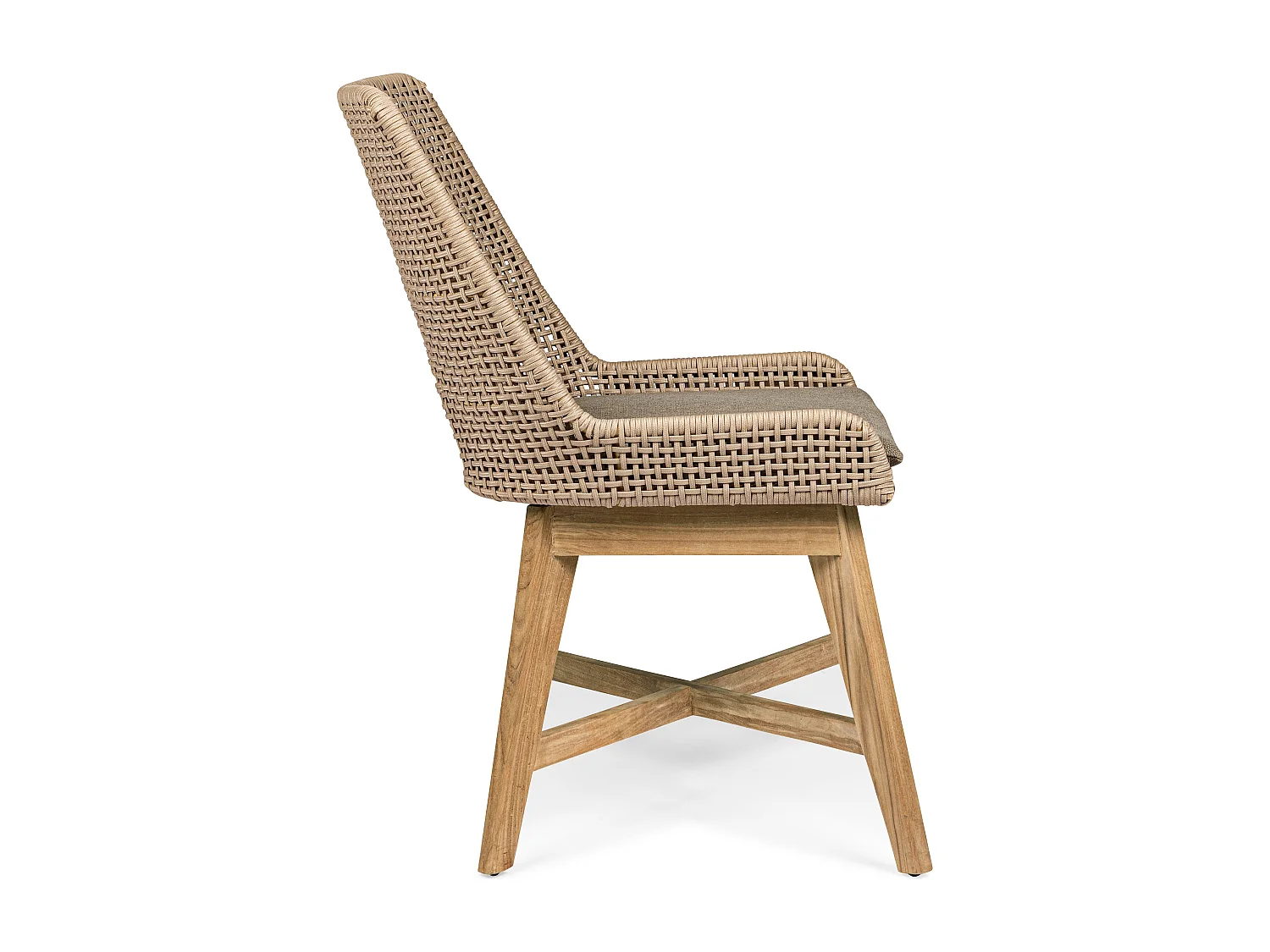 Fauteuil de jardin en tressage beige et pieds en bois de teck Peria - Lot de 2