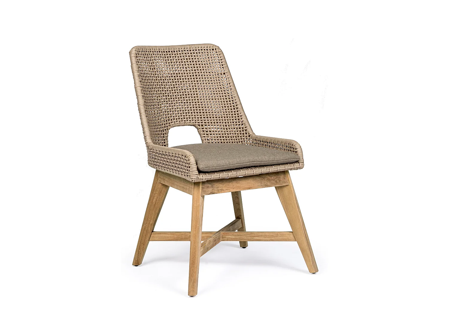 Fauteuil de jardin en tressage beige et pieds en bois de teck Peria - Lot de 2