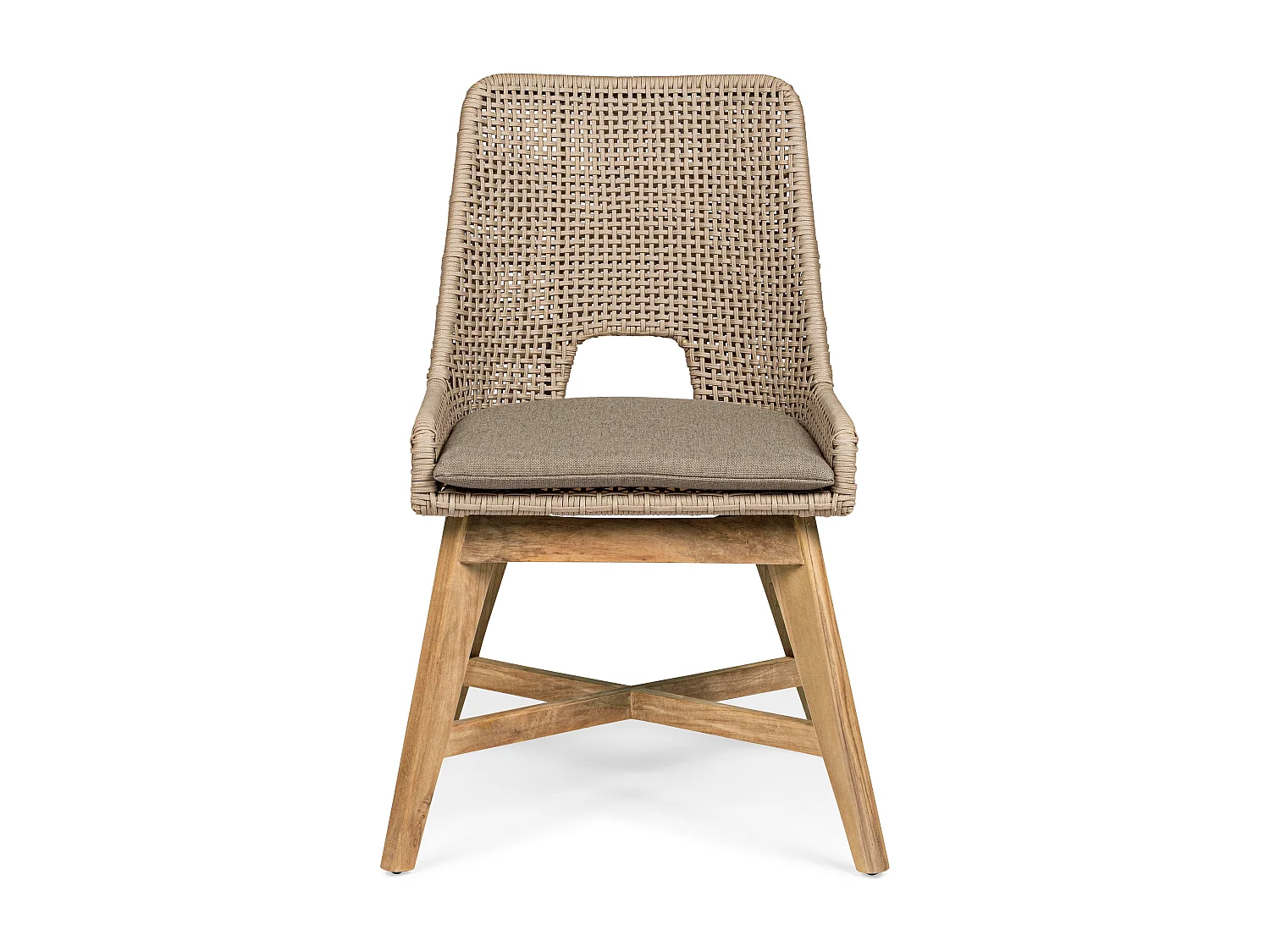 Fauteuil de jardin en tressage beige et pieds en bois de teck Peria - Lot de 2